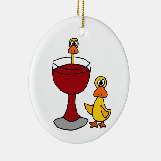 Funny Ducks met Red Wine Glass Keramisch Ornament (Rechts)
