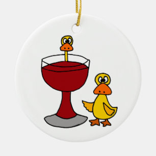 Funny Ducks met Red Wine Glass Keramisch Ornament