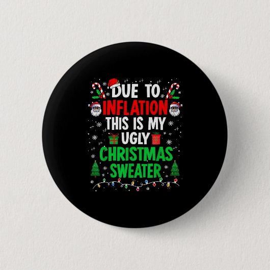 Funny Due To Inflation Ugly Christmas Sweaters For Ronde Button 5,7 Cm (Voorkant)
