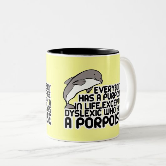 Funny dyslexia-teken tweekleurige koffiemok (Voorkant rechts)