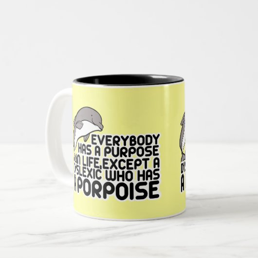 Funny dyslexia-teken tweekleurige koffiemok (Voorkant links)