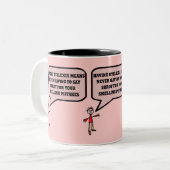 Funny dyslexic slogan tweekleurige koffiemok (Voorkant links)