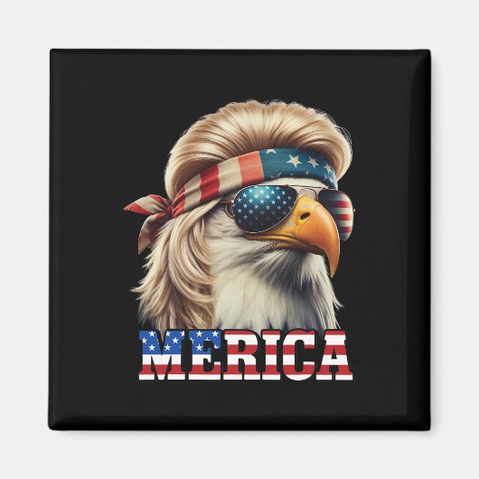 Funny Eagle Merica 4 juli Blonde pruik Mullet Funn Magneet (Voorkant)
