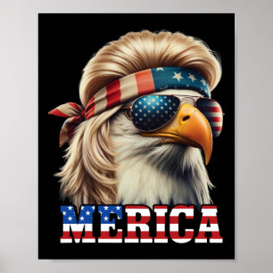 Funny Eagle Merica 4 juli Blonde pruik Mullet Funn Poster