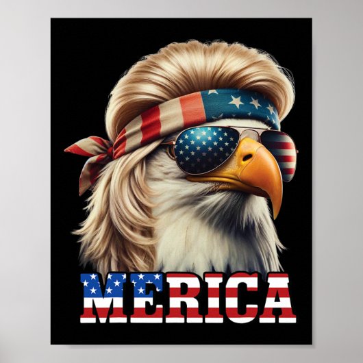 Funny Eagle Merica 4 juli Blonde pruik Mullet Funn Poster (Voorkant)