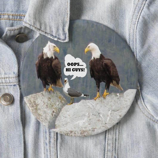 Funny Eagles and Seagull Round Pin-Back Button (In situ)