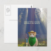 Funny Earth Day American Gothic Green Cat Briefkaart (Voorkant / Achterkant)