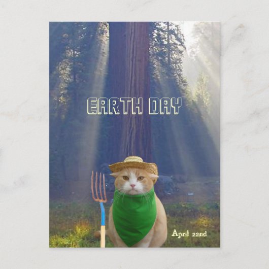 Funny Earth Day American Gothic Green Cat Briefkaart (Voorkant)