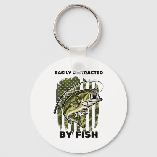 Funny Easily Distracted By Camo B Fish American Fl Sleutelhanger (Voorkant)