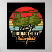 Funny Easily Distracted By Chinook Helicopter Retr Poster (Voorkant)