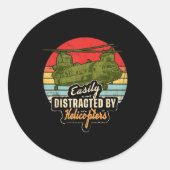 Funny Easily Distracted By Chinook Helicopter Retr Ronde Sticker (Voorkant)
