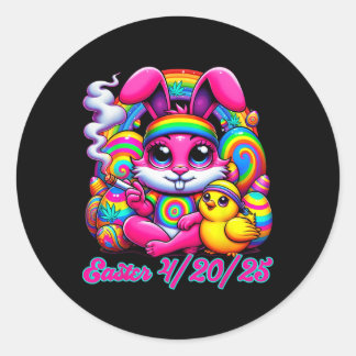 Funny Easter Bunny Chick Smoking  Ronde Sticker