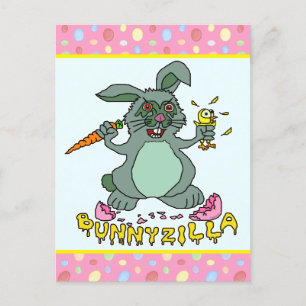 Funny Easter Bunny Cute Bunnyzilla Rabbit Cartoon Briefkaart