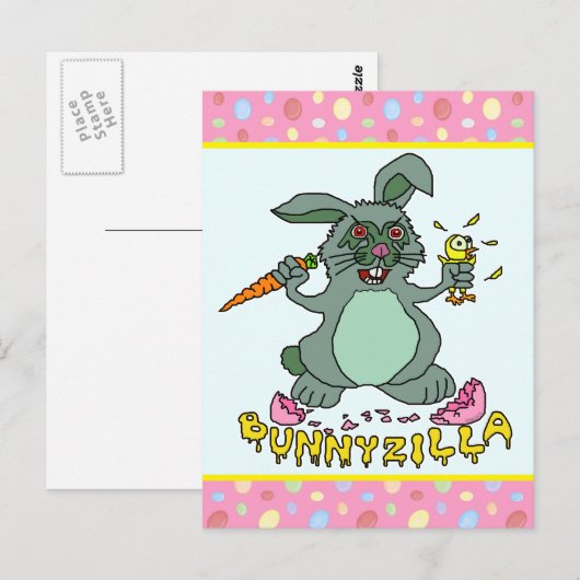 Funny Easter Bunny Cute Bunnyzilla Rabbit Cartoon Briefkaart (Voorkant / Achterkant)