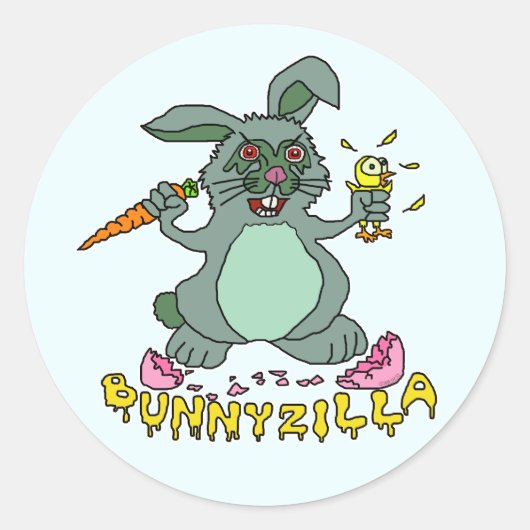 Funny Easter Bunny Cute Bunnyzilla Rabbit Cartoon Ronde Sticker (Voorkant)