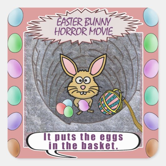 Funny Easter Bunny Horror Movie Vierkante Sticker (Voorkant)