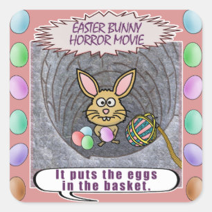 Funny Easter Bunny Horror Movie Vierkante Sticker