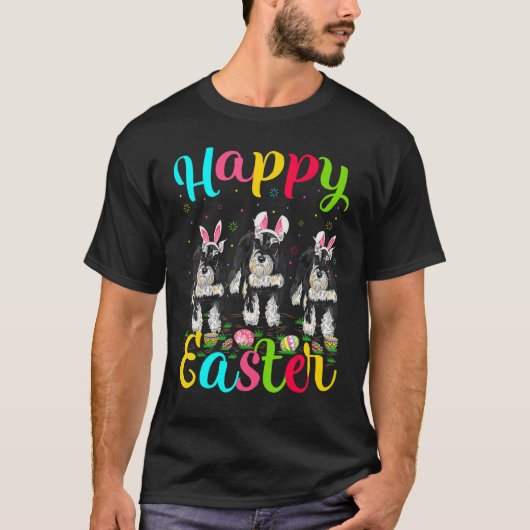 Funny Easter Bunny Miniature Schnauzer Dog Hap T-shirt (Voorkant)