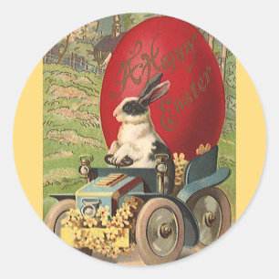 Funny Easter, Bunny Rabbit Egg Automobile Ronde Sticker