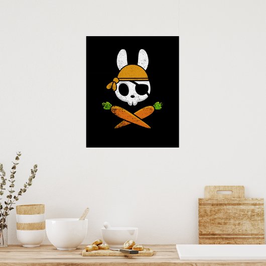 Funny Easter Bunny Rabbit Pirate Skull en Carrot Poster (Keuken)