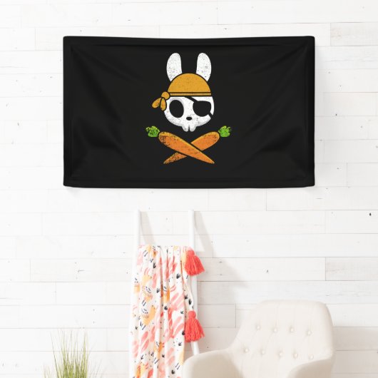 Funny Easter Bunny Rabbit Pirate Skull en Carrot Spandoek (Insitu)