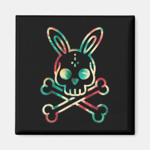 Funny Easter Bunny Retro Tie Dye Bunny Skull Cross Magneet