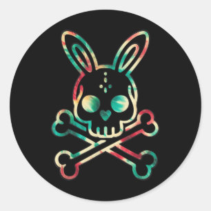 Funny Easter Bunny Retro Tie Dye Bunny Skull Cross Ronde Sticker