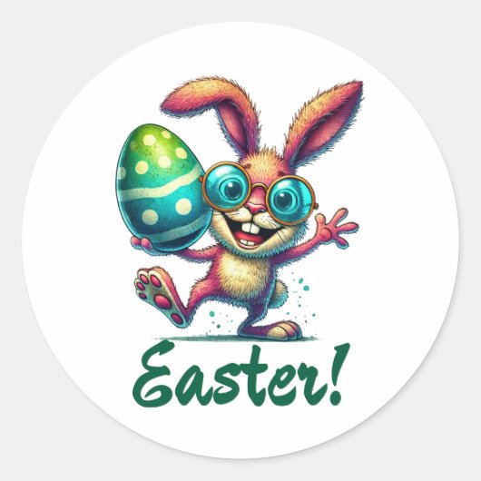 Funny Easter Bunny Ronde Sticker (Voorkant)