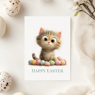 Funny Easter Cat Flat Greeting Card Feestdagenkaart
