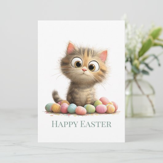 Funny Easter Cat Flat Greeting Card Feestdagenkaart (Staand voorkant)