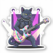 Funny Easter Cat Rockstar Playing Egg Guitar Music Sticker (Voorkant)