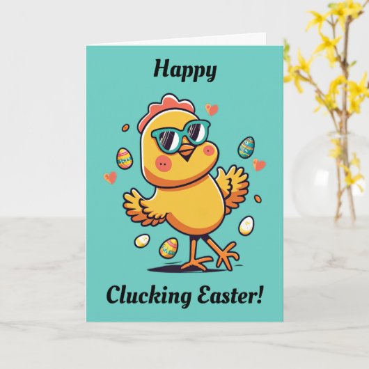 Funny Easter Chicken Kaart (Gele Bloem)
