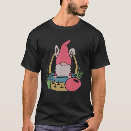 Funny Easter Day Gnome Bunny met eiermand T-shirt (Voorkant)