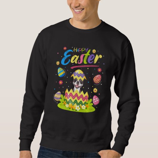 Funny Easter Egg Boston Terrier Dog Happy Pasen Trui (Voorkant)