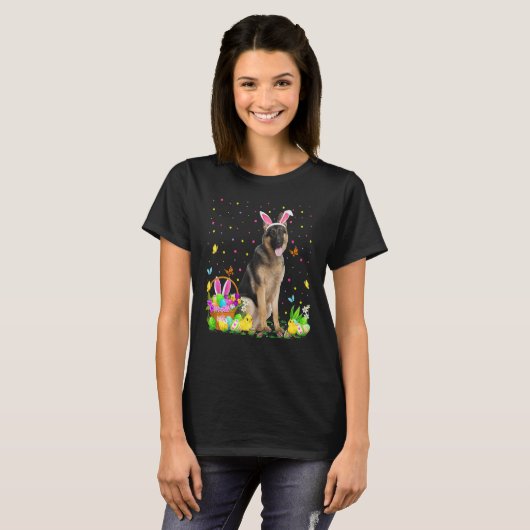 Funny Easter Egg Hunting German Shepherd Dog Easte T-shirt (Voorkant volledig)