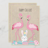 Funny Easter flamingo-eieren en bunny Feestdagenkaart (Voorkant / Achterkant)