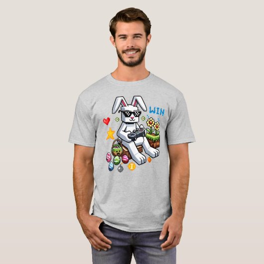 Funny Easter Gamer – Bunny spelen van videogames T-shirt (Voorkant volledig)