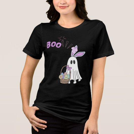 Funny Easter Ghost Schattige Halloween Bunny Egg B Tri-Blend Shirt (Voorkant)