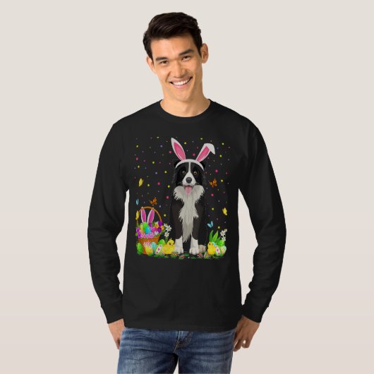 Funny Easter Hunting Border Collie Dog Pasen T-shirt (Voorkant volledig)