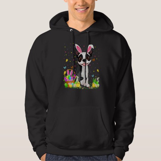 Funny Easter Hunting Boston Terrier Dog Easter Hoodie (Voorkant)