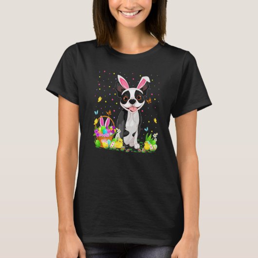 Funny Easter Hunting Boston Terrier Dog Easter T-shirt (Voorkant)