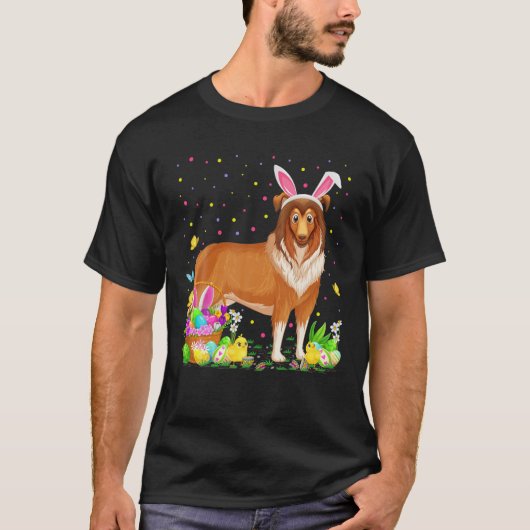 Funny Easter Hunting Rough Collie Dog Easter S T-shirt (Voorkant)