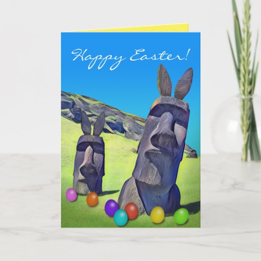 Funny Easter Island Bunnies met paaseieren Kaart (Voorkant)
