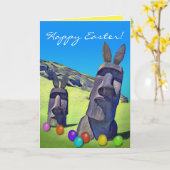 Funny Easter Island Bunnies met paaseieren Kaart (Gele Bloem)