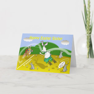 Funny easter Sister card, Fat cat en Duncan Feestdagen Kaart