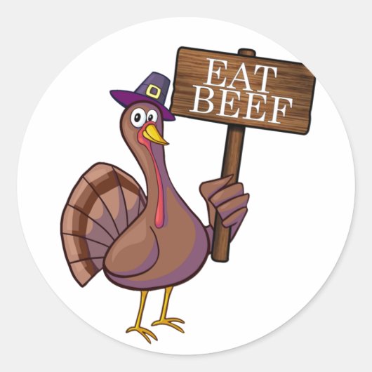 🦃🍗 Funny Eat Beef Thanksgiving Ronde Sticker (Voorkant)