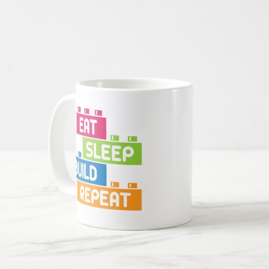Funny Eat Sleep Build Repo Cool Blocks Building Koffiemok (Voorkant links)