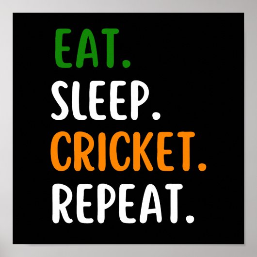 Funny Eat Sleep Cricket Herhalen Poster (Voorkant)