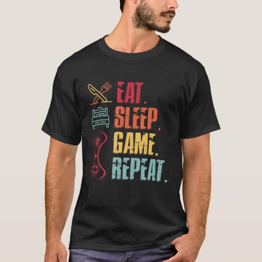Funny Eat Sleep Game Repeat Video Games T-shirt (Voorkant)