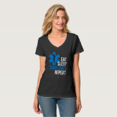 Funny Eat Sleep Save Lives Herhaal Cool Ems T-shirt (Voorkant volledig)